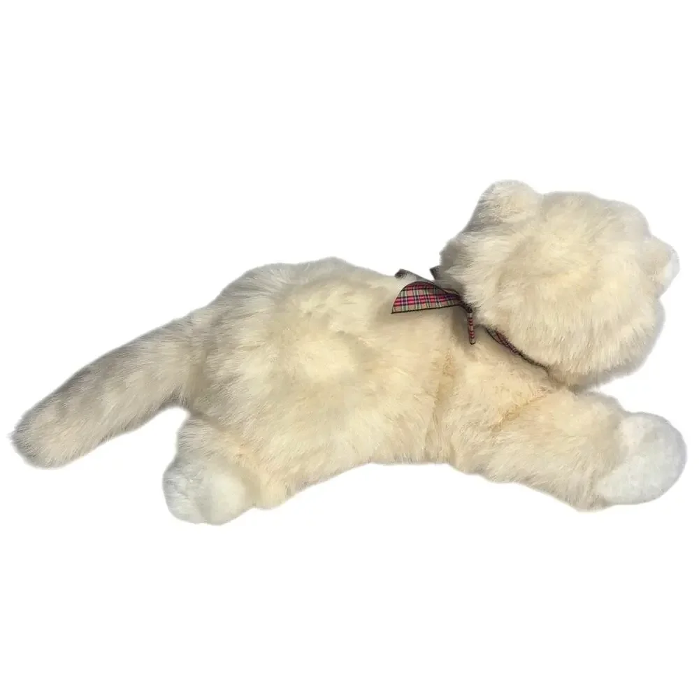Vintage 1990s Commonwealth Toy Persian Style Plush Cat Beige Plaid Bow 13